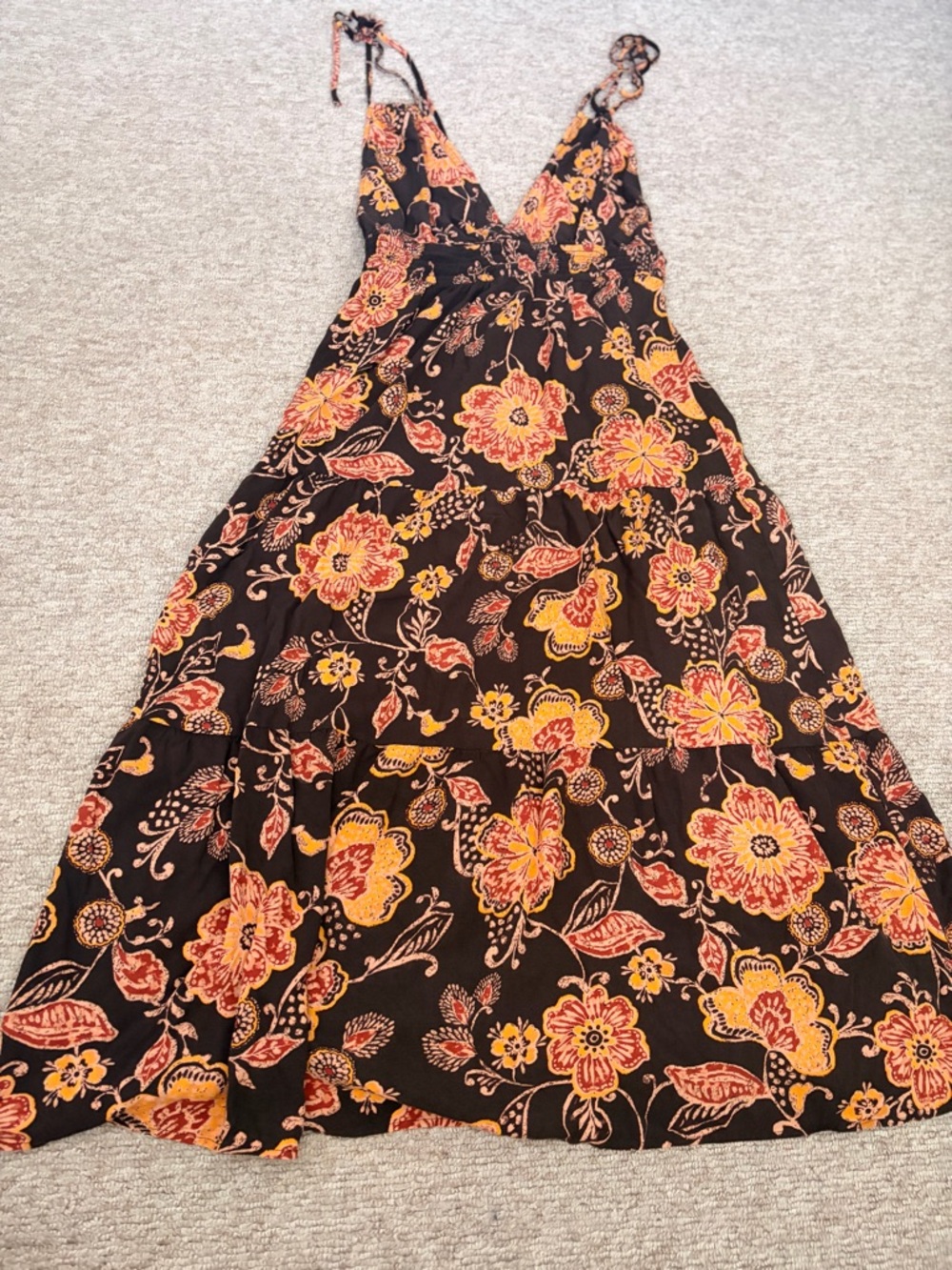 Patrons of Peace floral maxi dress in black + orange 🌿✨